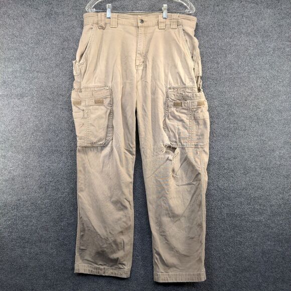 Duluth Trading Co. Men's Flex Fire Hose Cargo Pants Tan Size 36x32 Flat Front - Picture 2 of 15